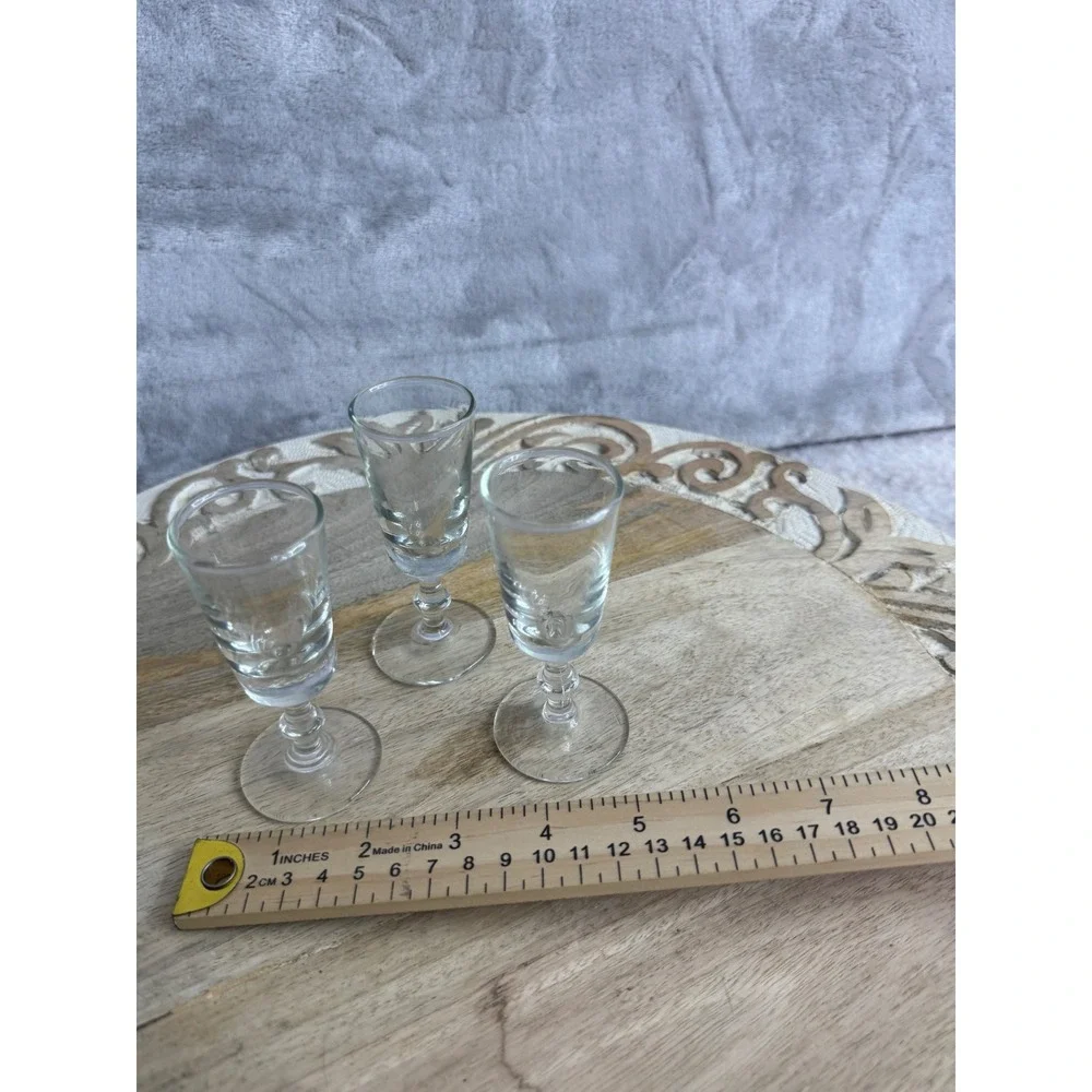 Vintage Clear Glass Stemmed Cordial Liqueur Glasses Paneled Set of 3 4‎ Inch
